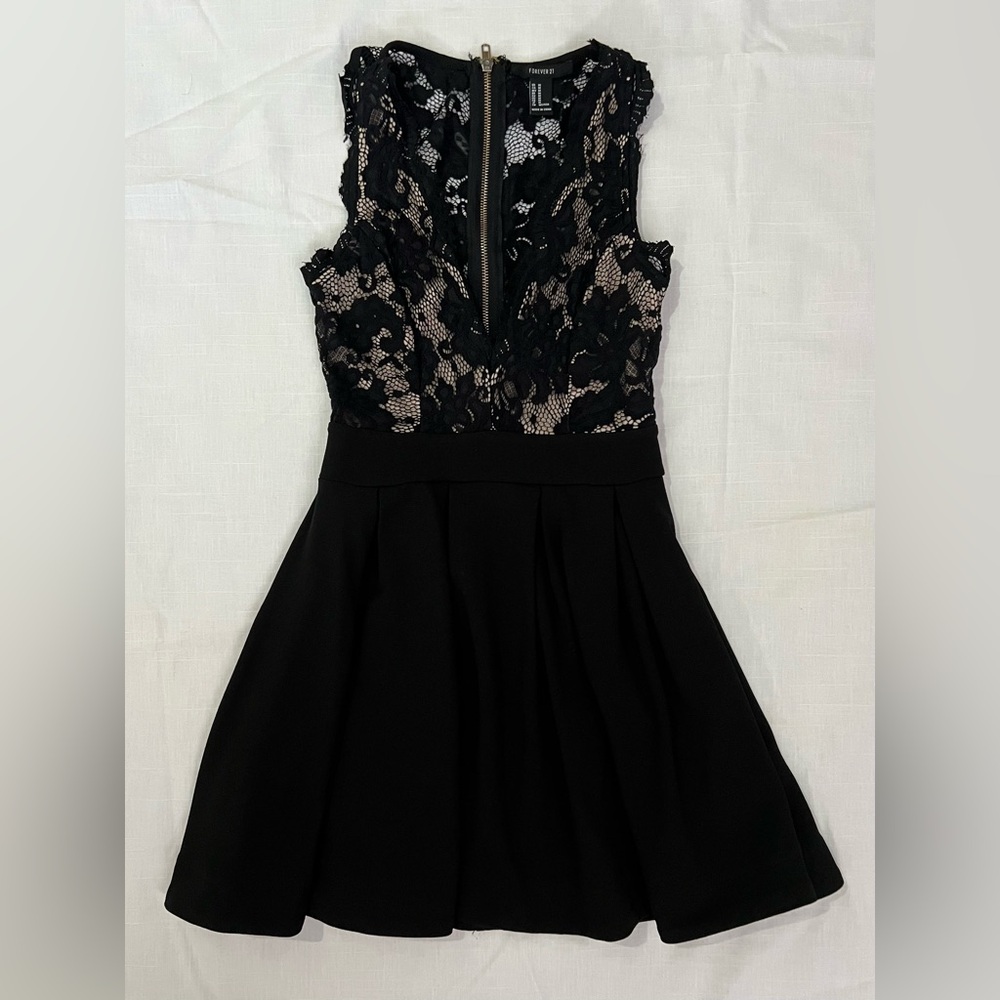 Chic Black Mini Dress with Lace Design